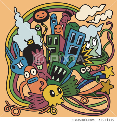 Doodle vector monster party set 34941449