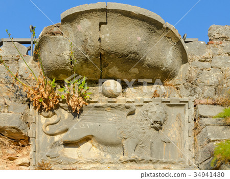 Ruins of fortress of St. John with image of lion Ruins of fortress of St. John with image of lion 34941480