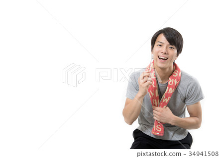 Young man oral care brushing teeth Young man oral care brushing teeth 34941508