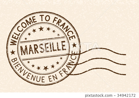Welcome to Marseille, France. Tourist brown stamp Welcome to Marseille, France. Tourist brown stamp 34942172