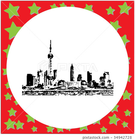 black 8-bit shanghai pudong vector  34942728