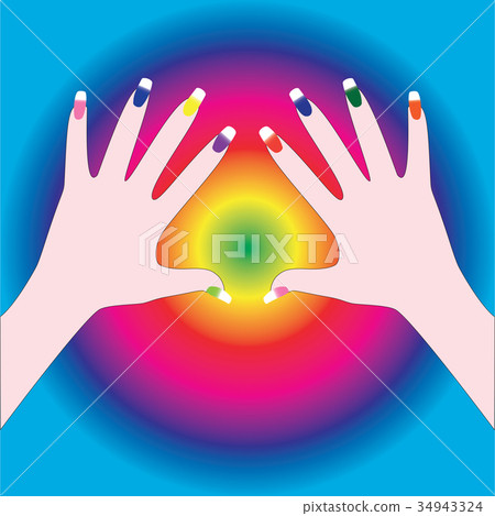 Female hands with multi-colored manicure. 34943324