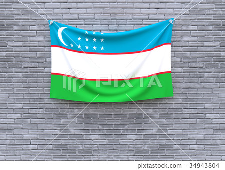 Uzbekistan flag on brick wall.  34943804