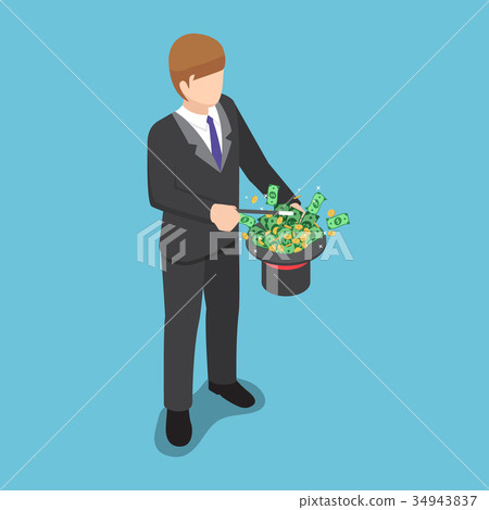 Businessman use magic to making money from hat Businessman use magic to making money from hat 34943837