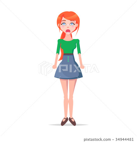 Shocked Young Woman Cartoon Flat Vector Character 34944481