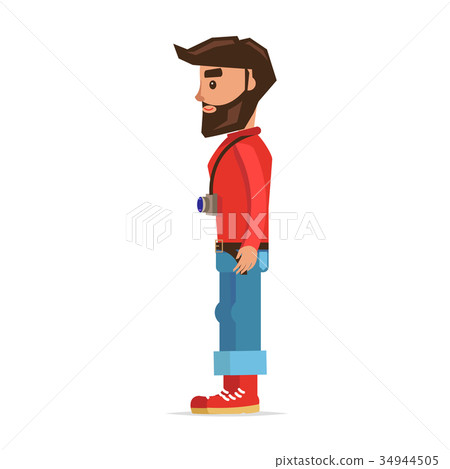 Bearded Hipster Man with Camera Cartoon Character Bearded Hipster Man with Camera Cartoon Character 34944505