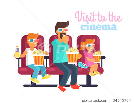 Visit to Cinema with Father Poster Illustration 34945704