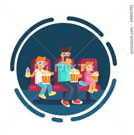 Visit to Cinema with Father Poster Illustration 34945705