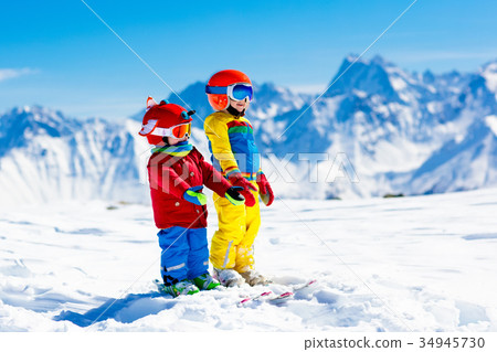 Ski and snow winter fun for kids. Children skiing. 34945730
