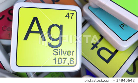 Silver Ag block on the pile of periodic table of Silver Ag block on the pile of periodic table of 34946648