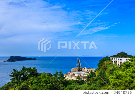 從Ikejima天文台Ikeshima煤礦踪跡2號礦井長崎觀看 從Ikejima天文台Ikeshima煤礦踪跡2號礦井長崎觀看 34948756