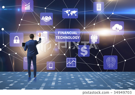 Businessman pressing buttons in fintech concept 34949703