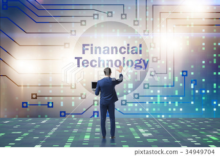 Businessman pressing buttons in fintech concept 34949704