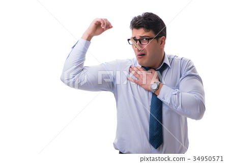 Businessman sweating excessively smelling bad Businessman sweating excessively smelling bad 34950571