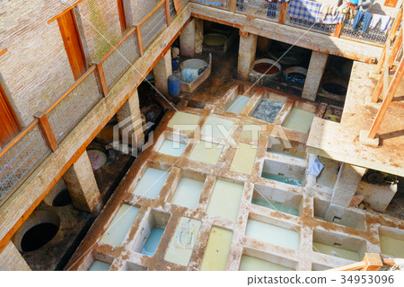 Leather traditional tannery in Fez, Morocco 34953096