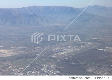 Aerial view of Santiago International Airport on the outskirts of Santiago, the capital of South America Chile 34954503
