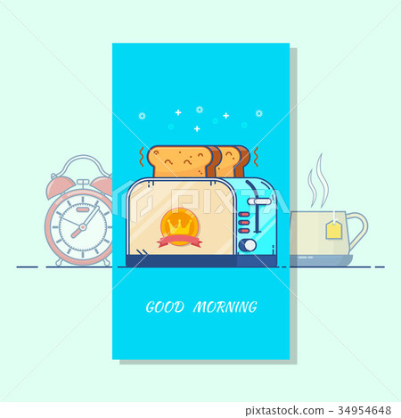 Good morning card.Toaster colorful line icon Good morning card.Toaster colorful line icon 34954648