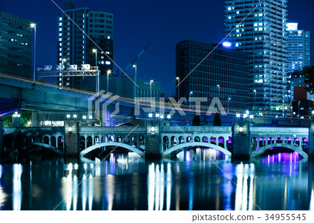 Osaka, the night view of the old Kamogawa and Crystal Bridge Osaka, the night view of the old Kamogawa and Crystal Bridge 34955545