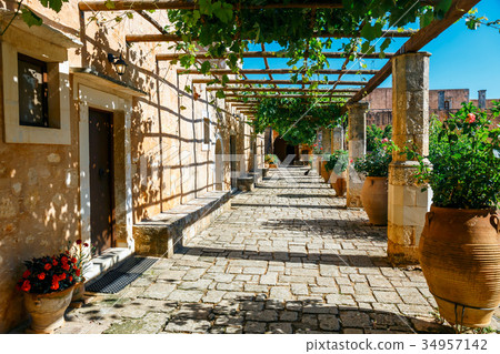 The courtyard of Arkadi Monastery on Crete, Greece 34957142