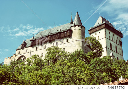 Large gothic castle Karlstejn, travel destination 34957792
