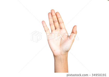 Female hand gesture making number five 34958191