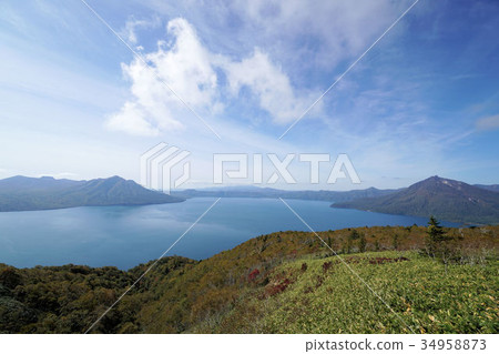 Lake Shikotsu Three mountains, Mt. Tarumae, Mt. Wind Immortals, Mt. Eniwa (view from Mt. Monbetsu) Lake Shikotsu Three mountains, Mt. Tarumae, Mt. Wind Immortals, Mt. Eniwa (view from Mt. Monbetsu) 34958873