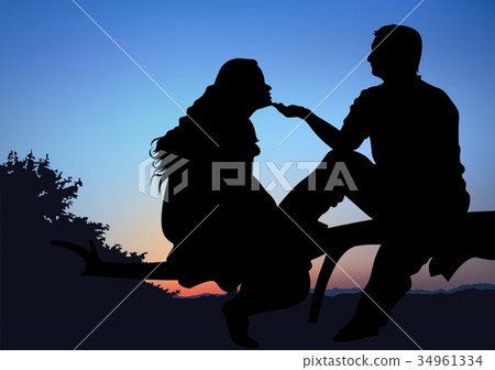 Silhouetted Couple at Sunset 34961334