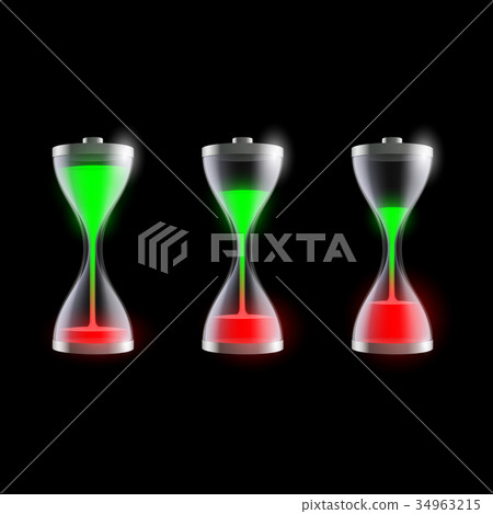set of batteries in an hourglass 34963215