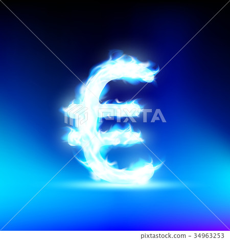 Euro sign burning blue flame 34963253