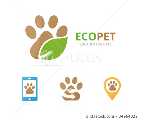 Set of paw logo combination. Pet and eco symbol or 34964022