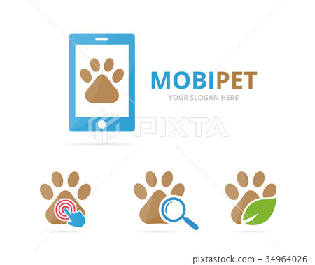 Set of paw logo combination. Pet and mobile symbol 34964026