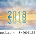 New year 2018 digits text sunset blur background 34964188