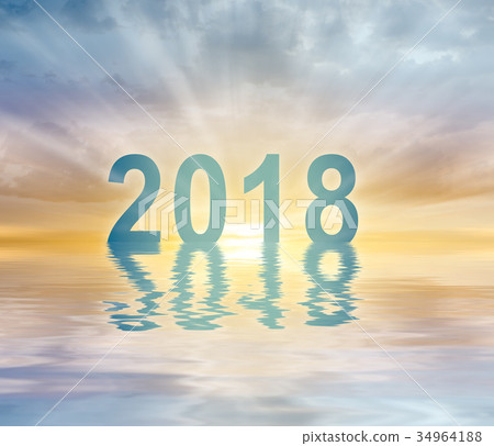 New year 2018 digits text sunset blur background 34964188