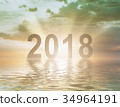 New year 2018 digits text sunset blur background 34964191