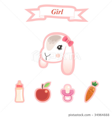 Newborn baby greeting card with bunny 34964888
