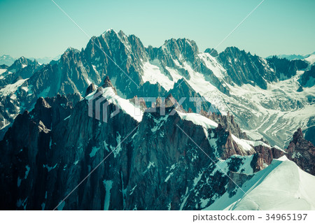 Mont Blanc mountain massif summer landscape Mont Blanc mountain massif summer landscape 34965197