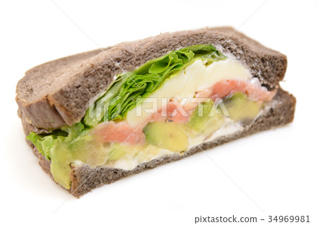 Delicious salmon avocado cream cheese sandwich 34969981