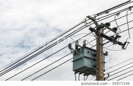 electricity post on cloudy sky view background 34971546