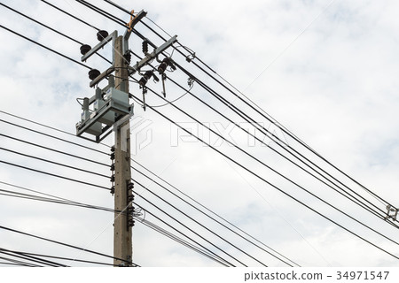 electricity post on cloudy sky view background 34971547