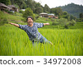 A woman, tourism enjoy on beautiful rice field 34972008