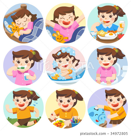 the daily routine of a cute girl stock illustration 34972805 pixta