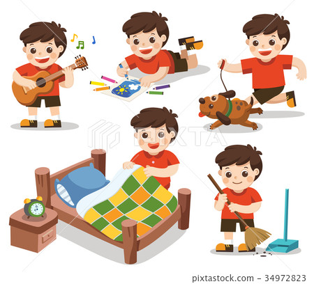 The daily routine of A cute boy. - Stock Illustration [34972823] - PIXTA