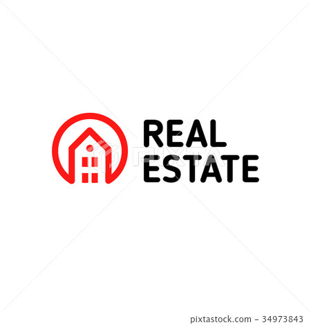 Home linear vector logo. Smart house line art red Home linear vector logo. Smart house line art red 34973843