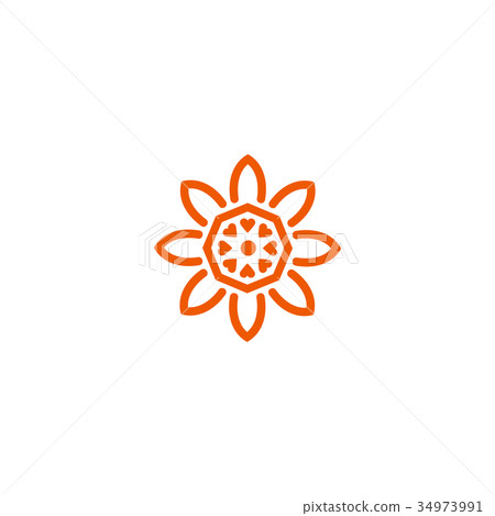 Flower vector linear logo. Orange line art sun Flower vector linear logo. Orange line art sun 34973991