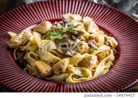 Tagliatelle pasta with forest mushrooms. Tagliatelle pasta with forest mushrooms. 34974457