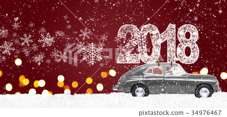 Retro toy car with christmas gifts 34976467