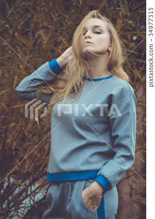 pretty young caucasian girl fashion dress outdoor pretty young caucasian girl fashion dress outdoor 34977315