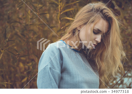 pretty young caucasian girl fashion dress outdoor 34977318