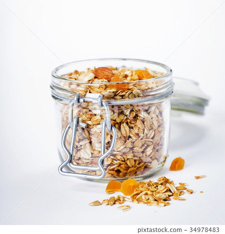 Homemade oatmeal granola with fruits and nuts 34978483
