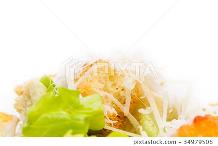 Vegetable salad with croutons and cheese. Vegetable salad with croutons and cheese. 34979508
